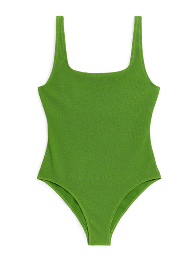 Arket Green crinkle square-neck swimsuit at Collagerie