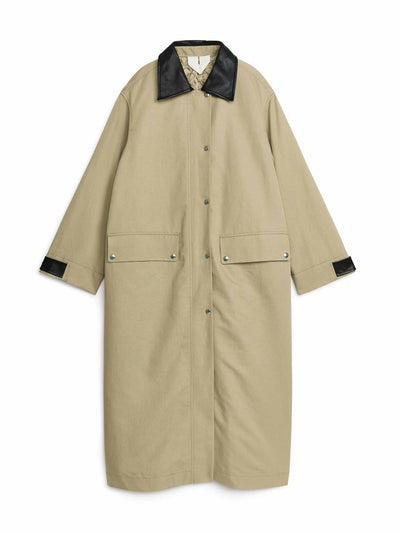 Arket Beige padded linen blend maxi coat at Collagerie