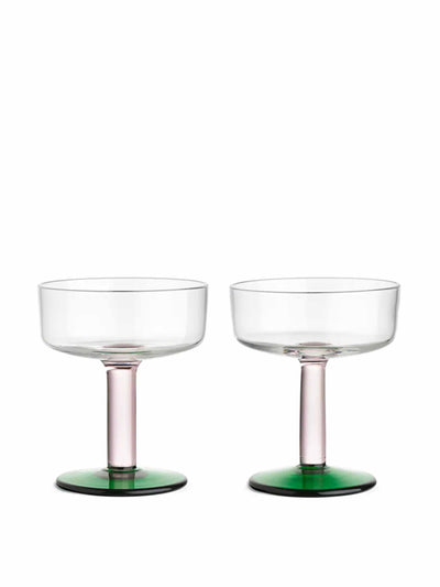 Arket Pink and green coupe glasses (set of 2) at Collagerie