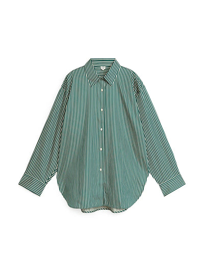 Arket Relaxed green and white poplin shirt at Collagerie