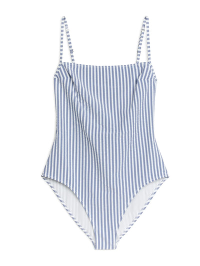 Arket Blue stripe seersucker swimsuit at Collagerie