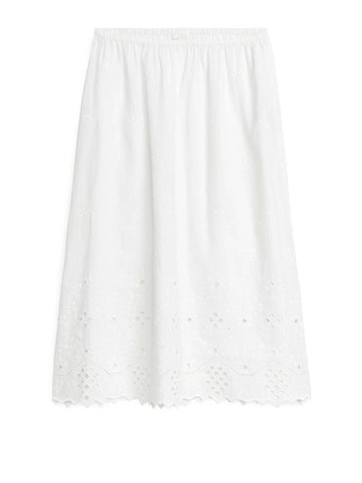 Arket White embroidered midi skirt at Collagerie