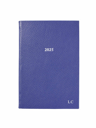 Aspinal Of London 2025 A5 day to page leather diary in cobalt blue pebble at Collagerie