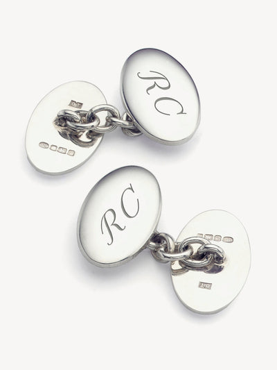Aspinal Of London Double domed sterling silver engraved cufflinks at Collagerie