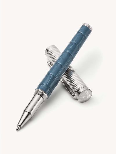 Aspinal Of London London ballpoint pen in deep shine peacock blue small croc at Collagerie