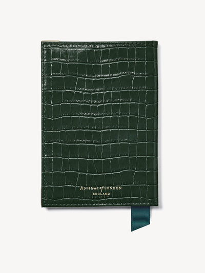Aspinal Of London Deep shine passport cover in evergreen small croc at Collagerie