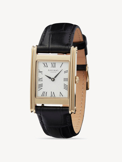 Aspinal Of London The Mayfair watch in deep shine black croc at Collagerie
