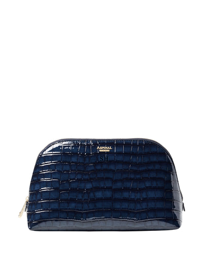 Aspinal Of London Classic toiletry bag in midnight faux patent croc at Collagerie