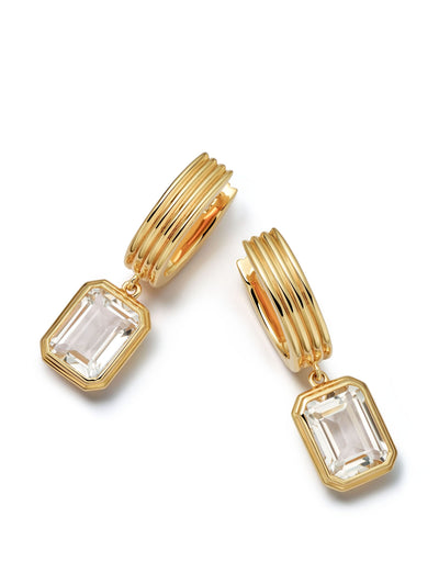 Astley Clarke Gold flare white topaz emerald cut drop earrings at Collagerie