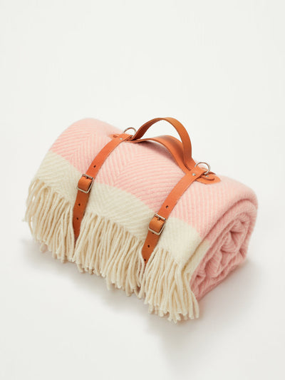 Atlantic Blankets Candy floss pink herringbone wool picnic blanket at Collagerie