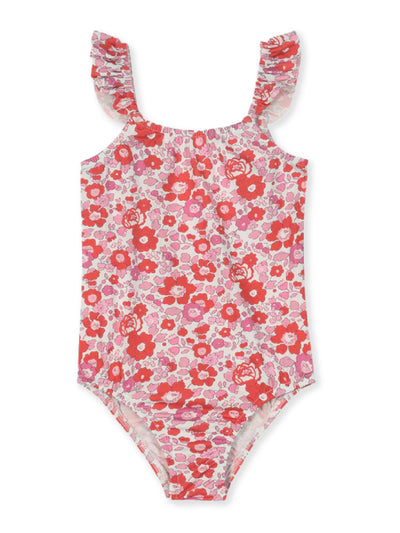Pesciolino Rosso Girl’s ruffle swimsuit in Pnk Betsey Liberty Lycra at Collagerie