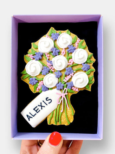 Baked by Steph Personalised floral bouquet letterbox iced cookie at Collagerie