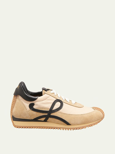 Loewe Flow mixed leather runner trainers in beige at Collagerie