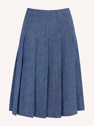 Emilia Wickstead Beryl skirt in indigo linen denim at Collagerie