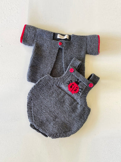 Myrtle Edwards Ladybird romper with button up cardigan at Collagerie