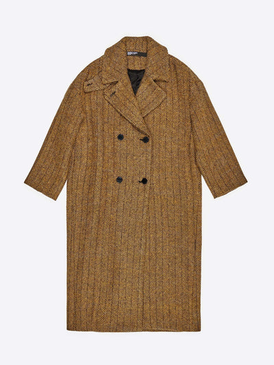 Bimba Y Lola Long mustard herringbone tailored coat at Collagerie