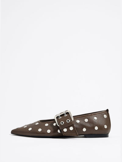 Bimba Y Lola Studded brown leather ballerina at Collagerie
