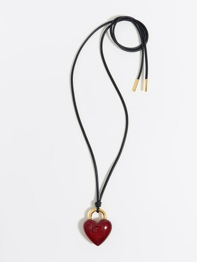 Bimba Y Lola Red glitter heart leather cord necklace at Collagerie