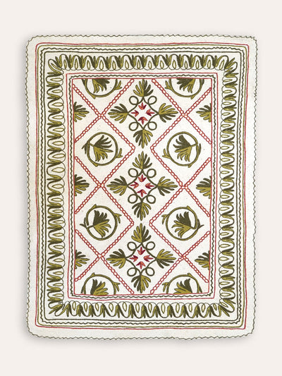 Birdie Fortescue Namda felt embroidered rug in green/pink at Collagerie