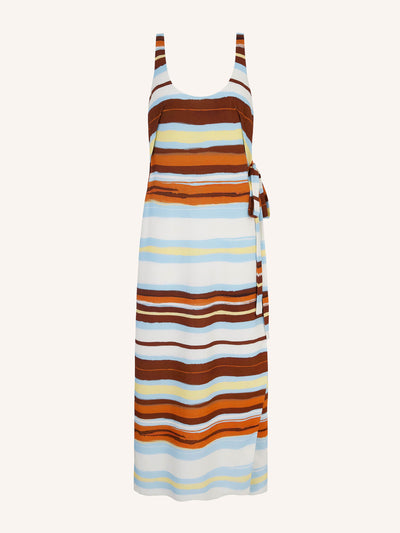 Emilia Wickstead Birna dress in painted brown stripe printed viscose at Collagerie