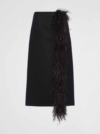 Prada Feather-trimmed wool midi-skirt at Collagerie