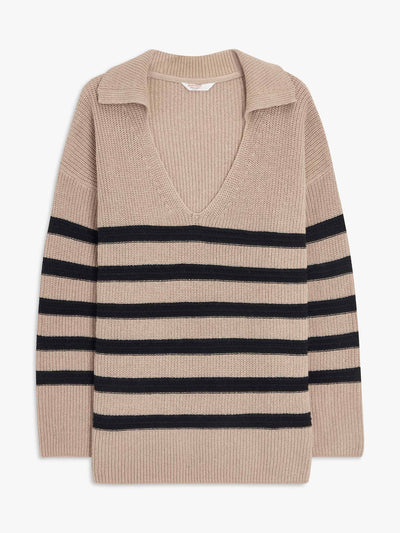 Anyday Cream/Black stripe v-neck jumper at Collagerie