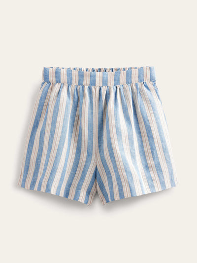 Boden Blue sparkle-stripe pull-on linen shorts at Collagerie