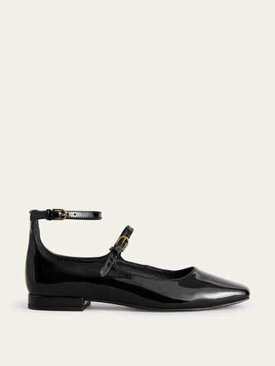 Boden Black patent double strap Mary Jane shoes at Collagerie
