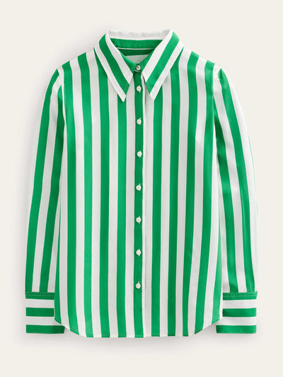 Boden Green and white stripe silk shirt at Collagerie