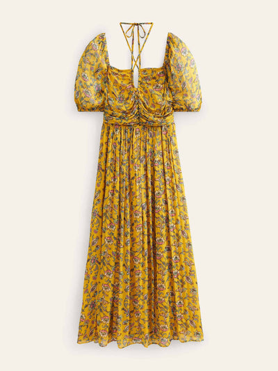 Boden Halter-neck detail maxi dress in Mustard Seed and Meadow Fall at Collagerie