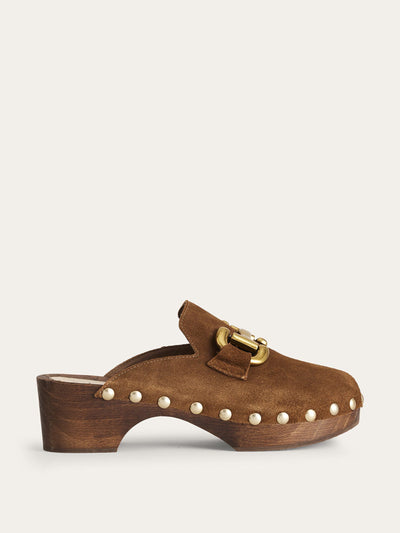 Boden Iris snaffle heeled clogs in Golden Brown at Collagerie