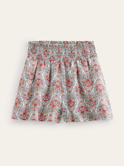 Boden Floral-print linen shirred waist shorts at Collagerie