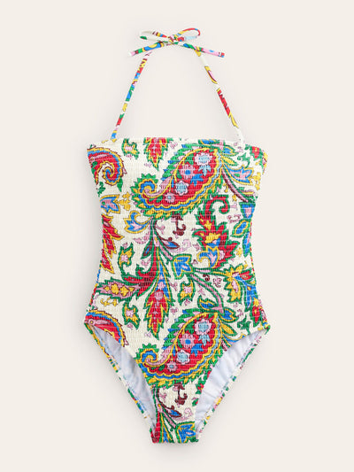 Boden Milos smocked bandeau swimsuit at Collagerie