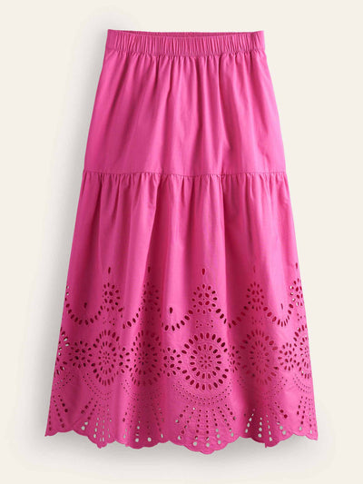 Boden UK Full broderie skirt in festival pink at Collagerie