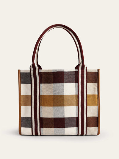 Boden Canvas tote bag in brown check at Collagerie