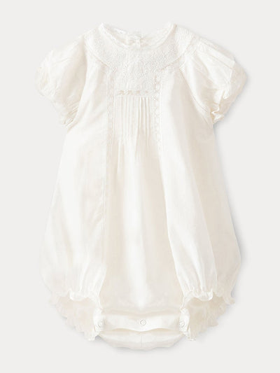 Bonpoint Baby dobby voile romper in milk white at Collagerie