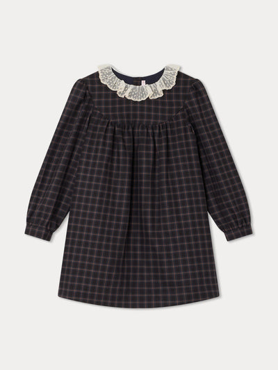 Bonpoint Black check lace collar dress at Collagerie