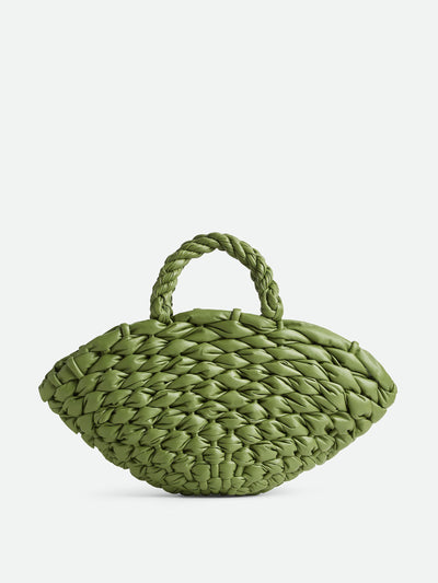 Bottega Veneta Small Clam basket in foulard intreccio leather at Collagerie