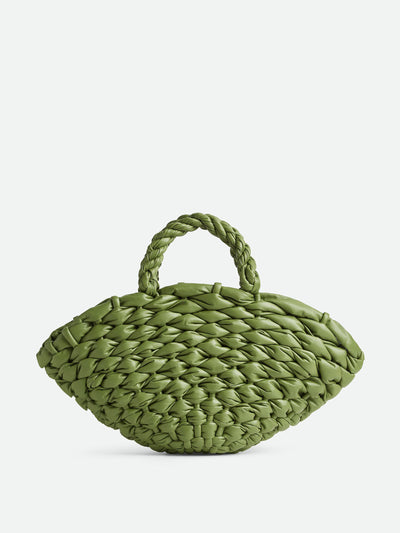 Bottega Veneta Small clam in tea leaf basket bag at Collagerie