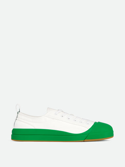 Bottega Veneta White and green canvas trainers at Collagerie