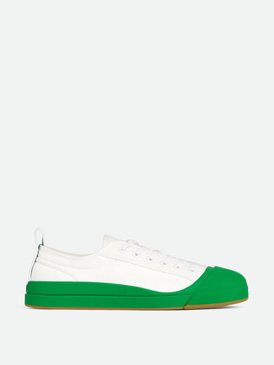 Bottega Veneta White and green canvas lace-up trainers at Collagerie