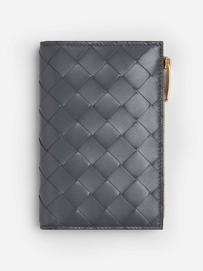 Bottega Veneta Grey intrecciato-leather zip-up wallet at Collagerie