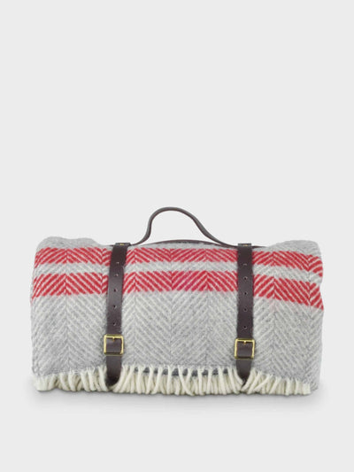 British Blanket Company Grey and red waterproof picnic blanket at Collagerie