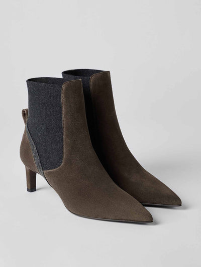 Brunello Cucinelli Brown suede heeled boots at Collagerie