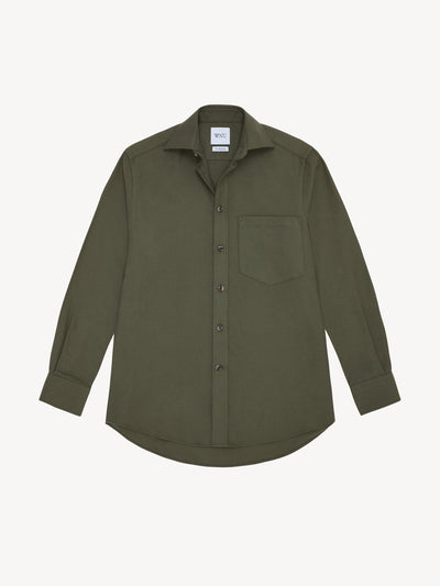 With Nothing Underneath Olive green brushed cotton Boyfriend shirt at Collagerie