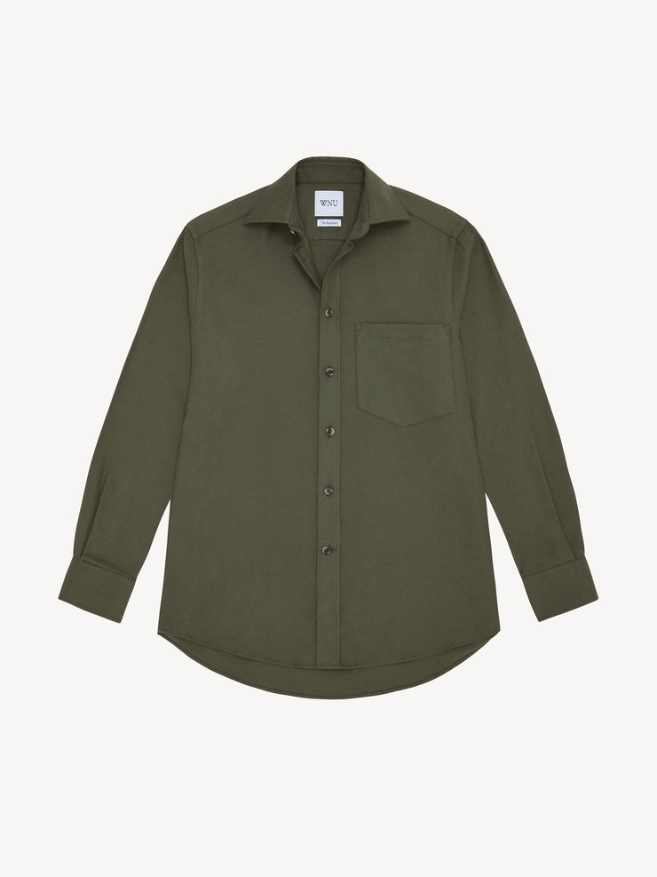 Olive green brushed cotton Boyfriend shirt Shirts With Nothing Underneath    - Collagerie