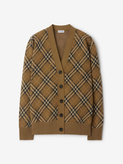 Burberry Check wool mohair blend cardigan at Collagerie