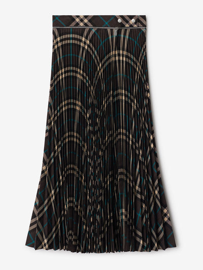 Burberry Pleated check wool blend midi skirt at Collagerie