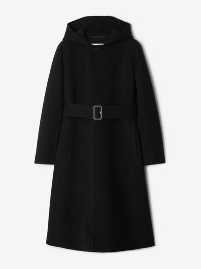 Burberry Black wool cashmere hooded coat at Collagerie