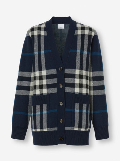 Burberry Check wool cashmere jacquard oversized cardigan at Collagerie